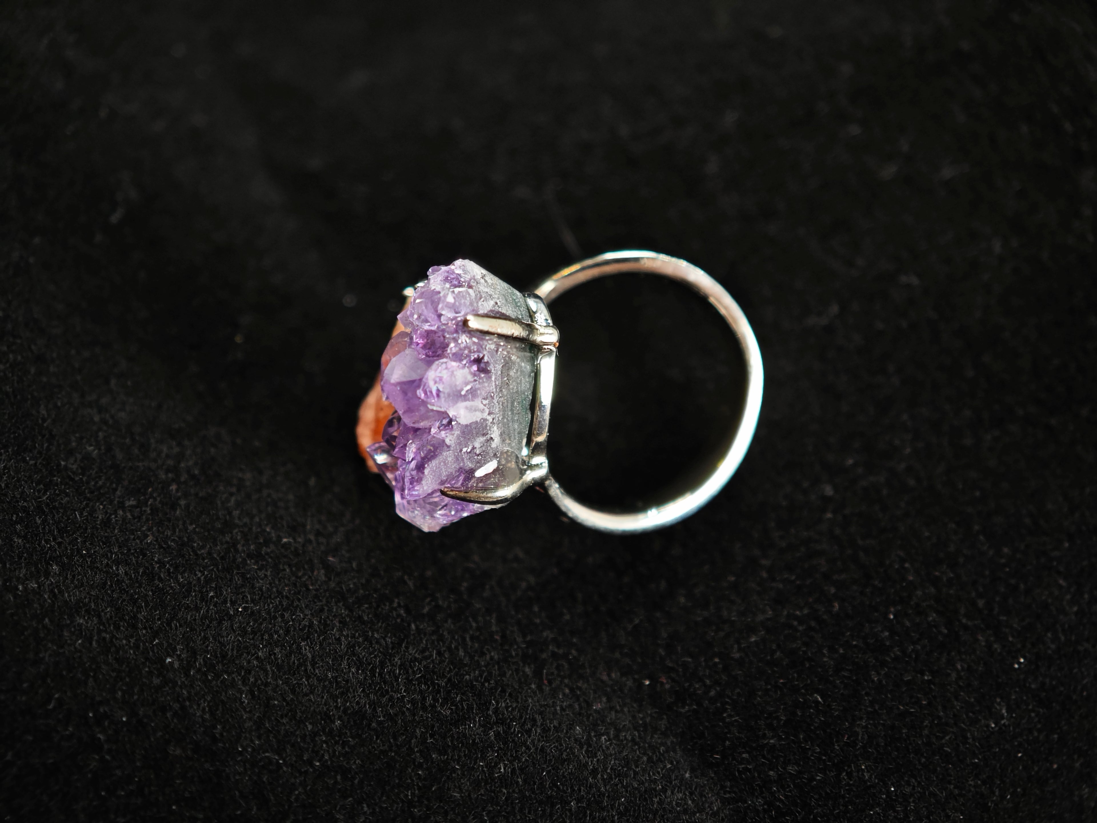 Amethyst&Sunstone Adjustable Ring - Natural Mineral - Duo Collection -059