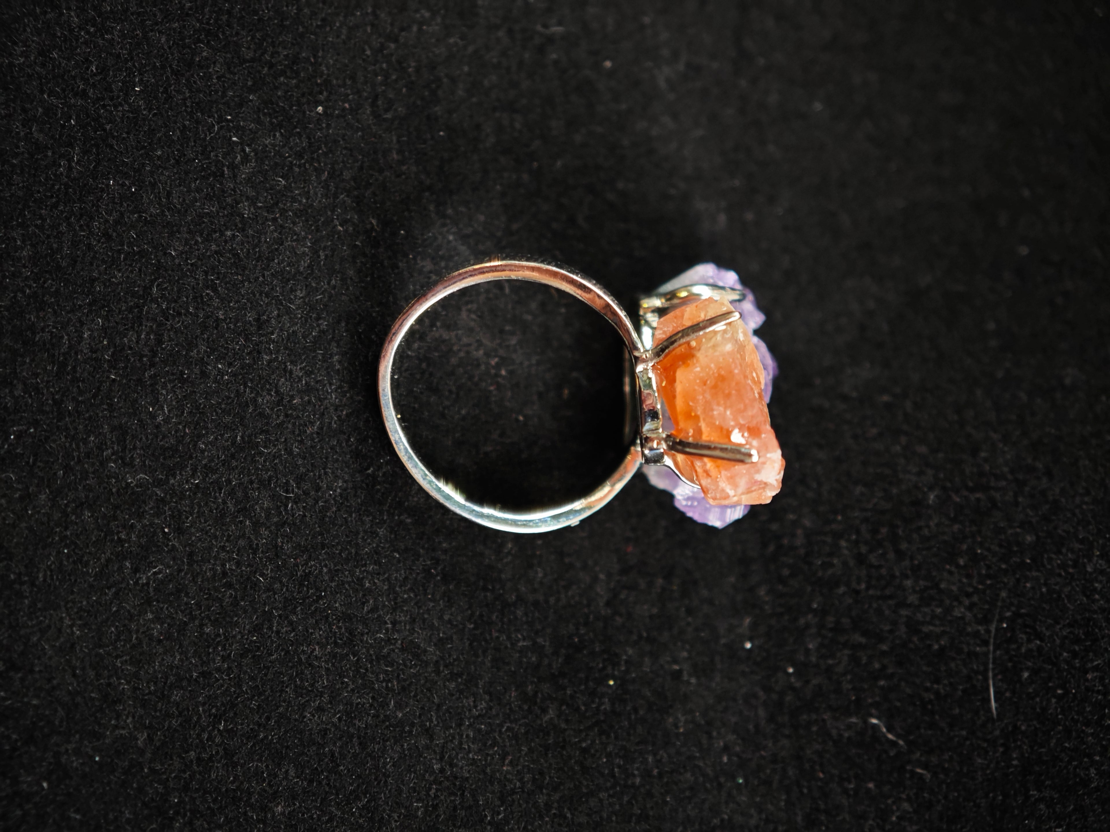 Amethyst&Sunstone Adjustable Ring - Natural Mineral - Duo Collection -059