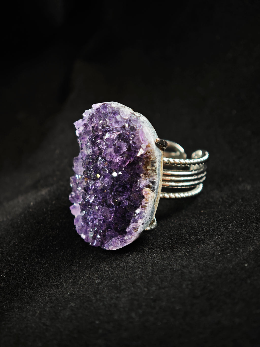 Amethyst Adjustable Ring - Natural Mineral - Solo Collection -060