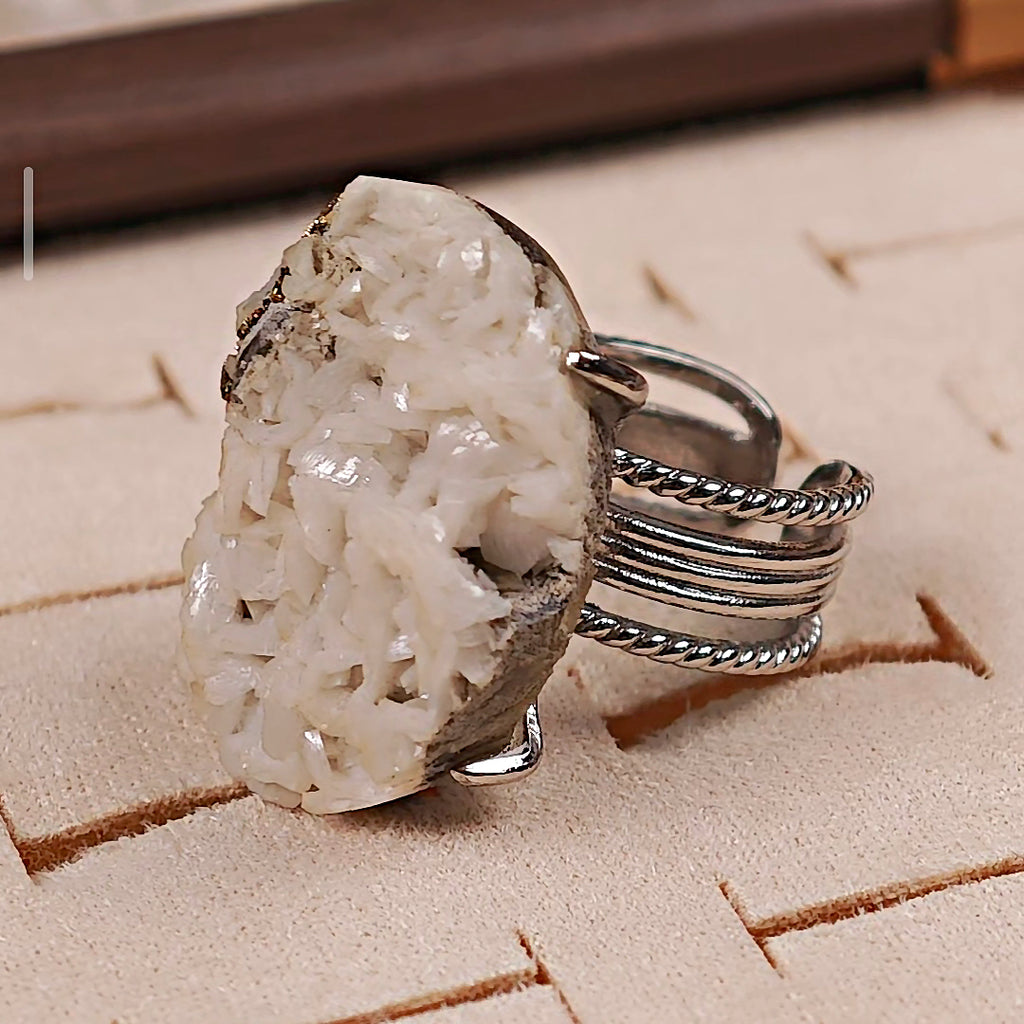 Raw Dolomite Adjustable Ring – Natural Mineral Stone Ring, Handmade One of a Kind Jewelry-002