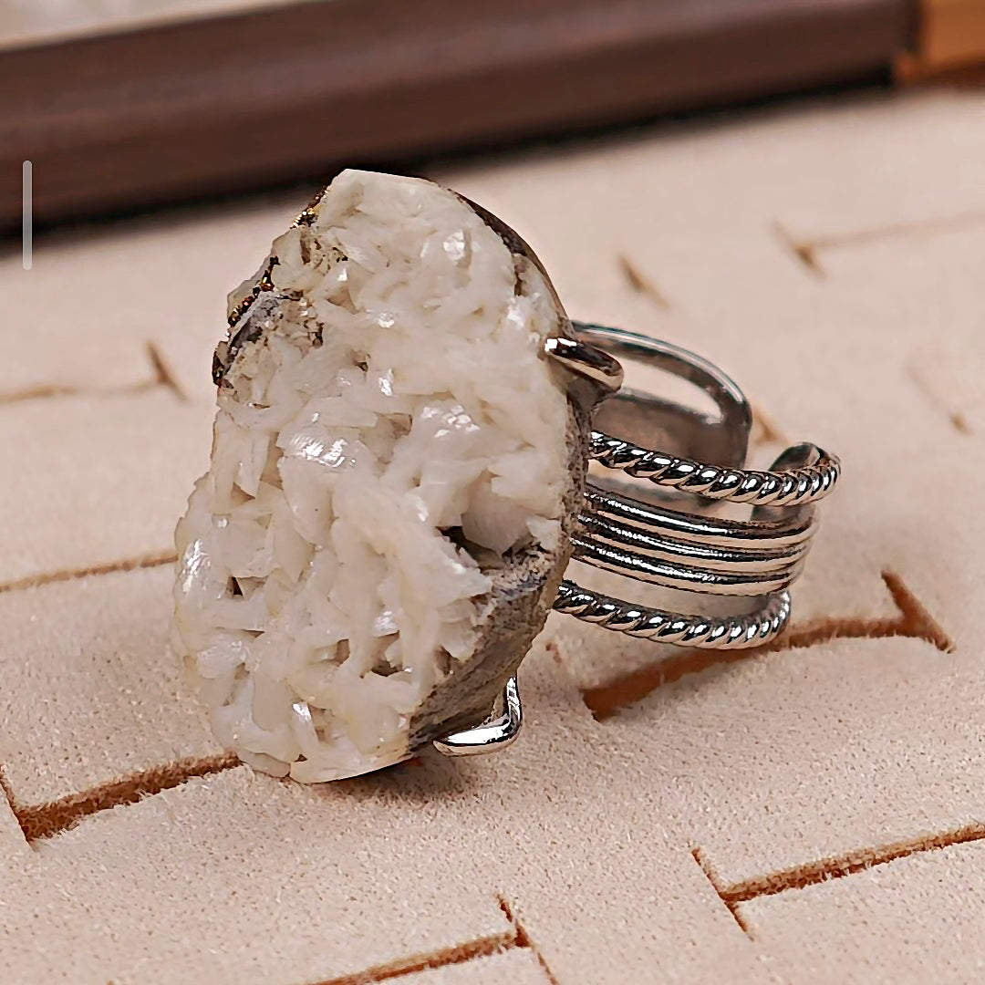 Raw Dolomite Adjustable Ring – Natural Mineral Stone Ring, Handmade One of a Kind Jewelry-002