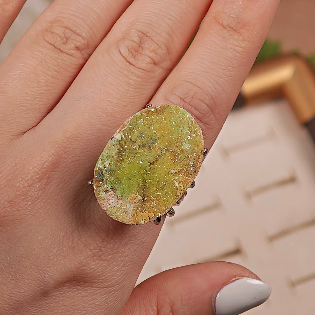 Raw Pyromorphite Adjustable Ring – Natural Mineral Stone Ring, Handmade One of a Kind Jewelry-003