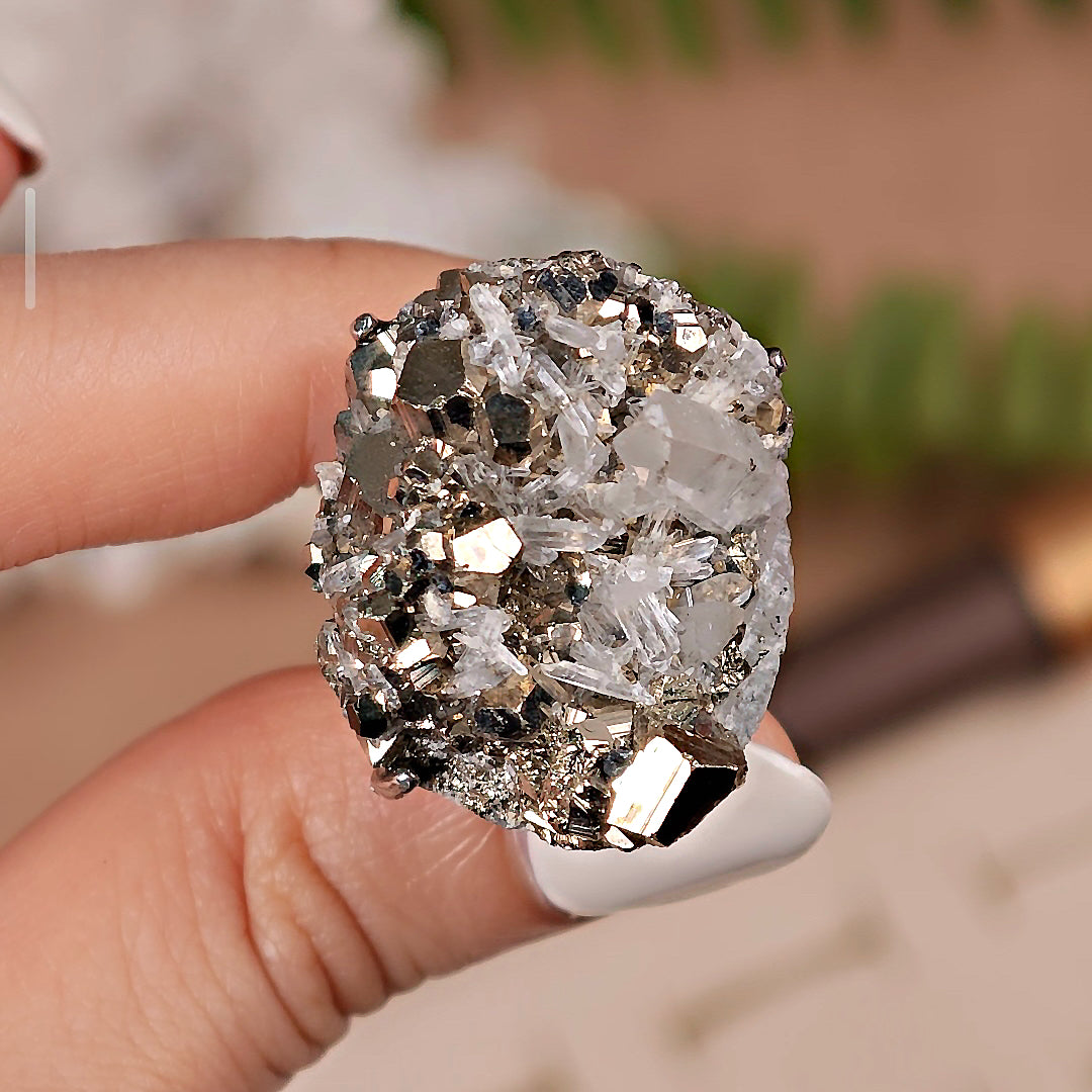 Raw Chalcopyrite Adjustable Ring – Natural Mineral Stone Ring, Handmade One of a Kind Jewelry-005