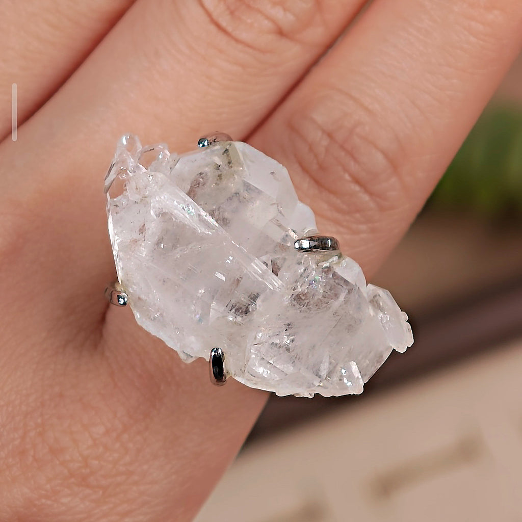 Raw Faden Quartz Adjustable Ring – Natural Mineral Stone Ring, Handmade One of a Kind Jewelry-006