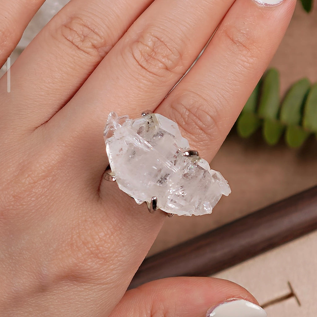 Raw Faden Quartz Adjustable Ring – Natural Mineral Stone Ring, Handmade One of a Kind Jewelry-006