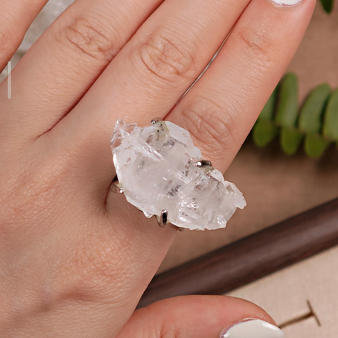 Raw Faden Quartz Adjustable Ring – Natural Mineral Stone Ring, Handmade One of a Kind Jewelry-006