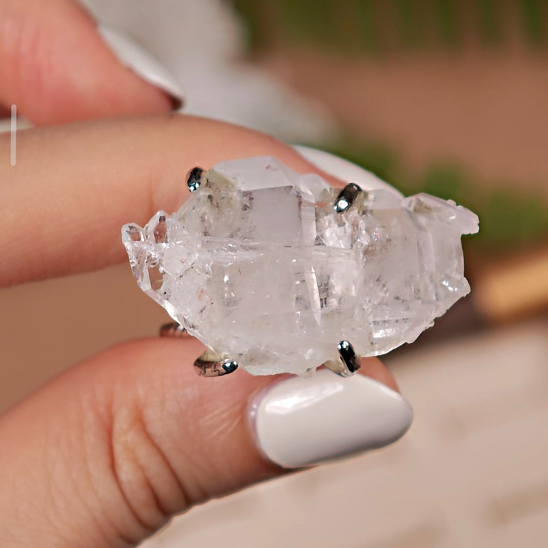 Raw Faden Quartz Adjustable Ring – Natural Mineral Stone Ring, Handmade One of a Kind Jewelry-006