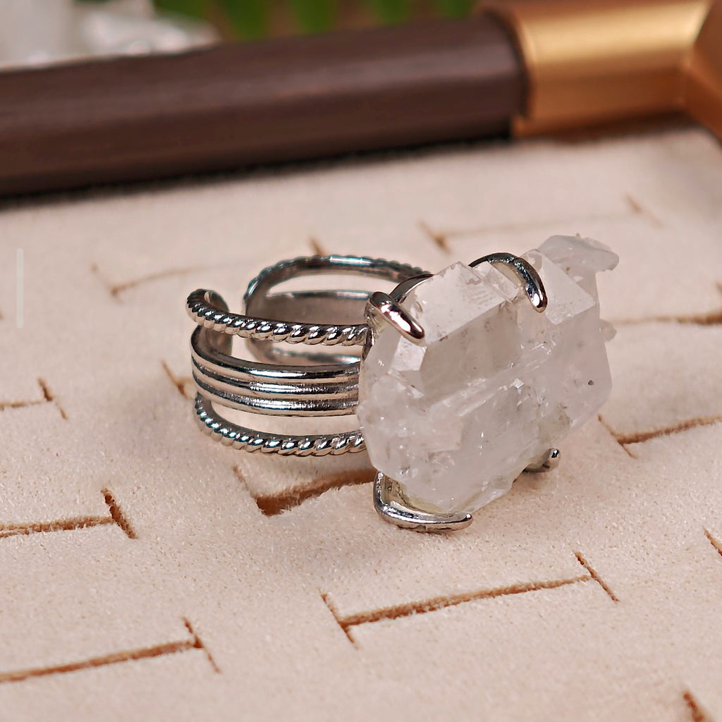 Raw Faden Quartz Adjustable Ring – Natural Mineral Stone Ring, Handmade One of a Kind Jewelry-006
