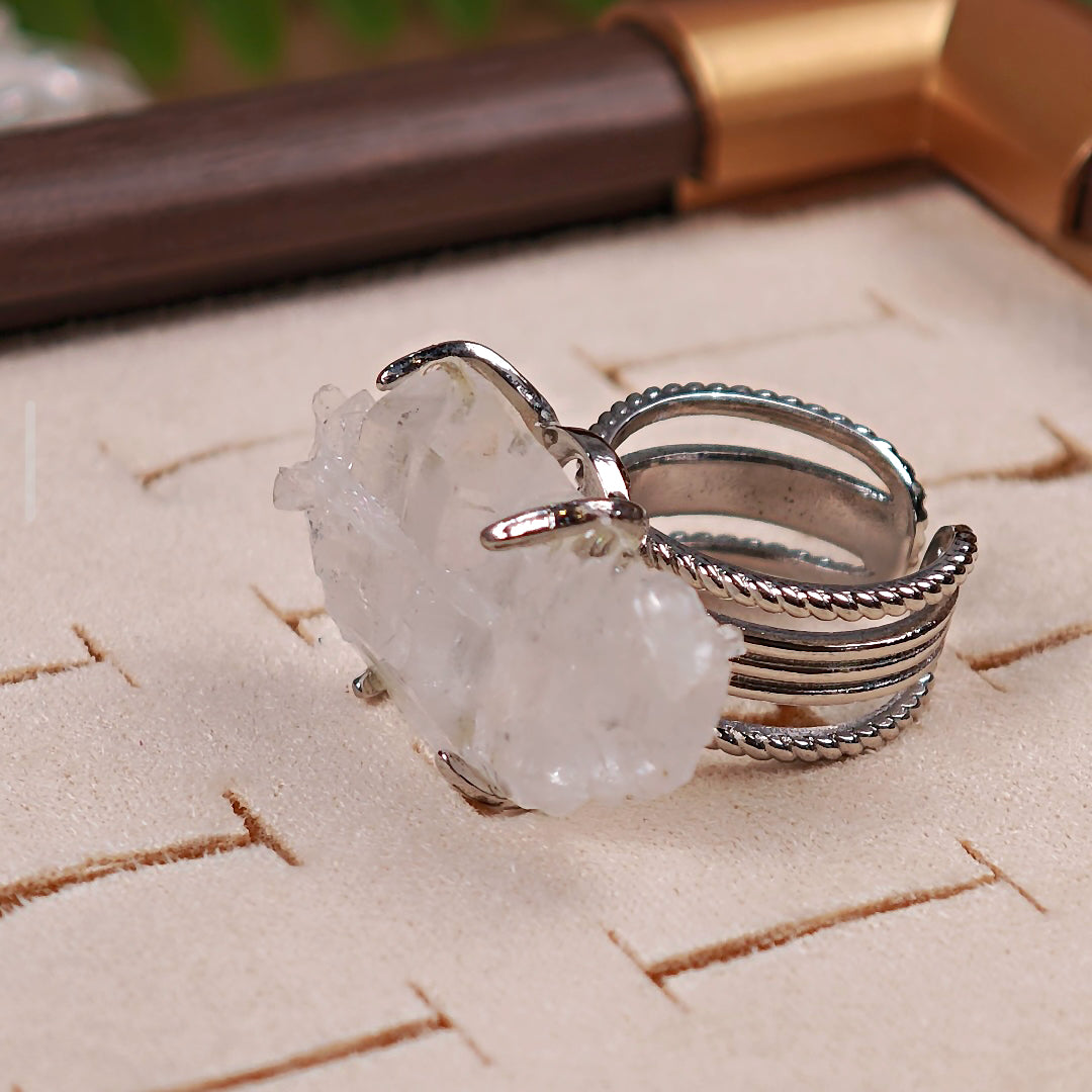 Raw Faden Quartz Adjustable Ring – Natural Mineral Stone Ring, Handmade One of a Kind Jewelry-006