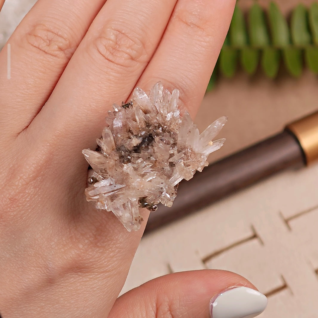 Raw Creedite Adjustable Ring – Natural Mineral Stone Ring, Handmade One of a Kind Jewelry-008