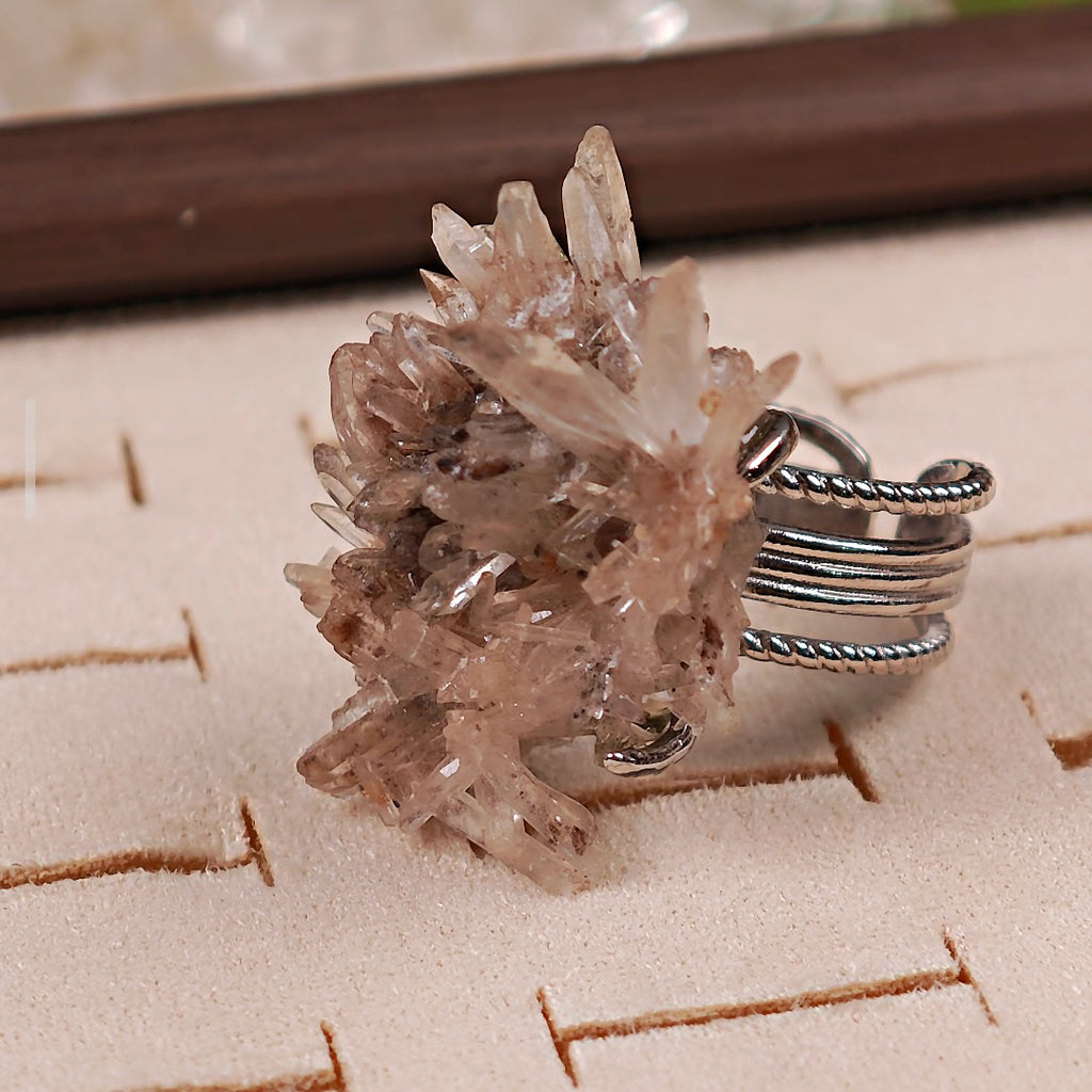 Raw Creedite Adjustable Ring – Natural Mineral Stone Ring, Handmade One of a Kind Jewelry-008