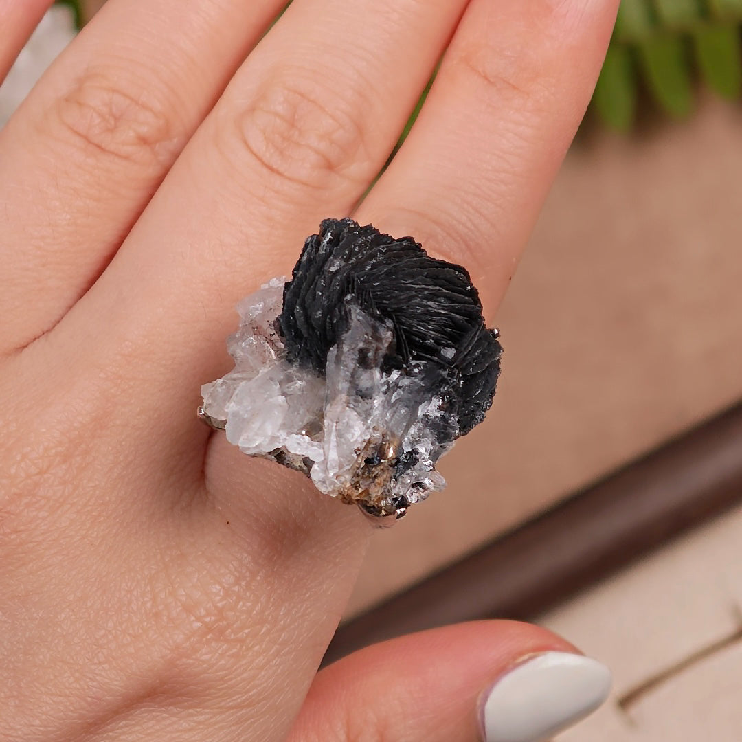 Raw specular Adjustable Ring – Natural Mineral Stone Ring, Handmade One of a Kind Jewelry-009