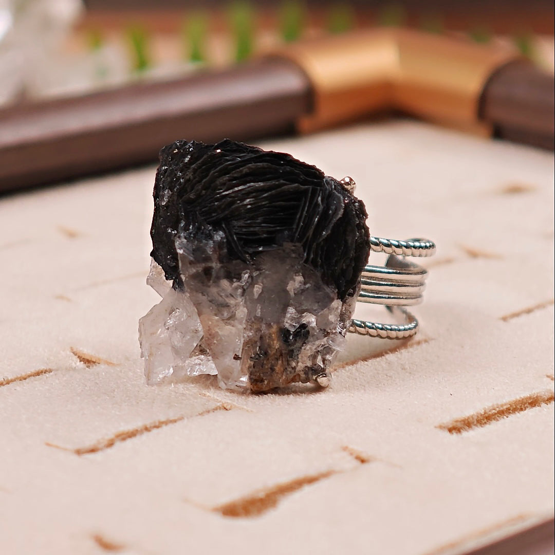 Raw specular Adjustable Ring – Natural Mineral Stone Ring, Handmade One of a Kind Jewelry-009