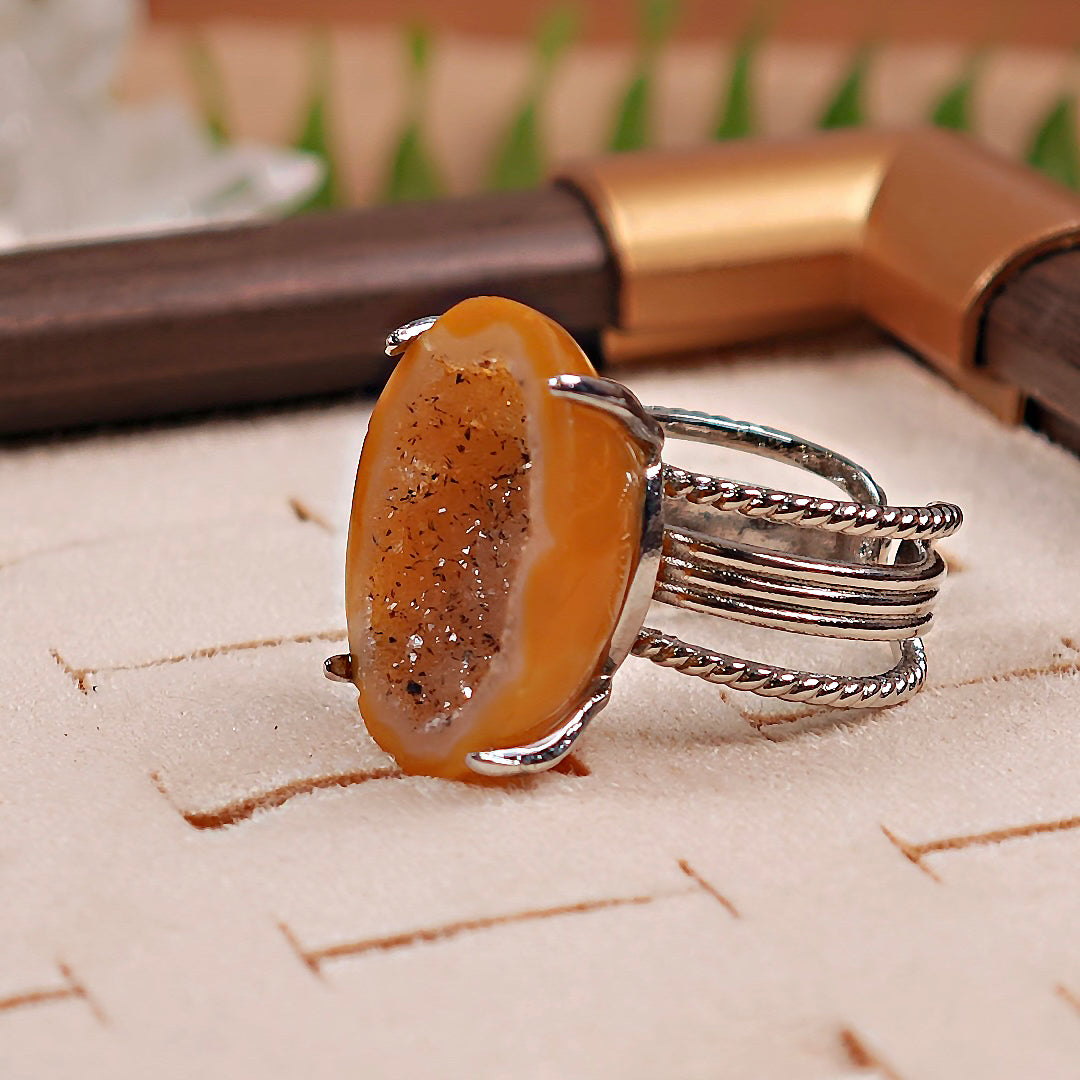 Raw geode Adjustable Ring – Natural Mineral Stone Ring, Handmade One of a Kind Jewelry-010