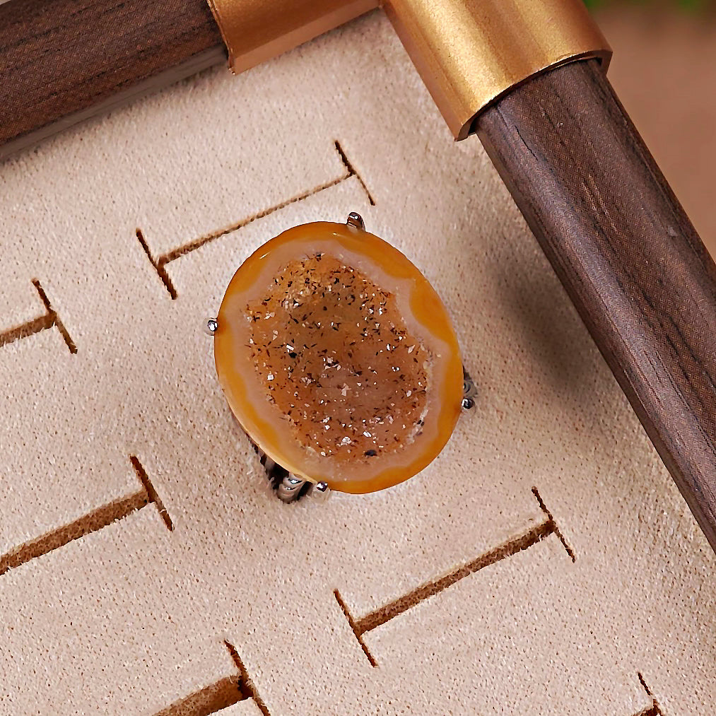 Raw geode Adjustable Ring – Natural Mineral Stone Ring, Handmade One of a Kind Jewelry-010