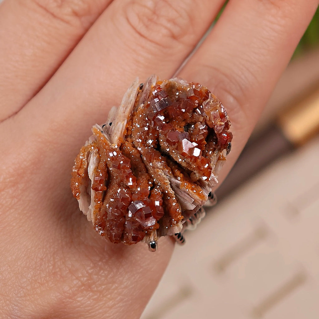 Raw Vanadinite Adjustable Ring – Natural Mineral Stone Ring, Handmade One of a Kind Jewelry-011
