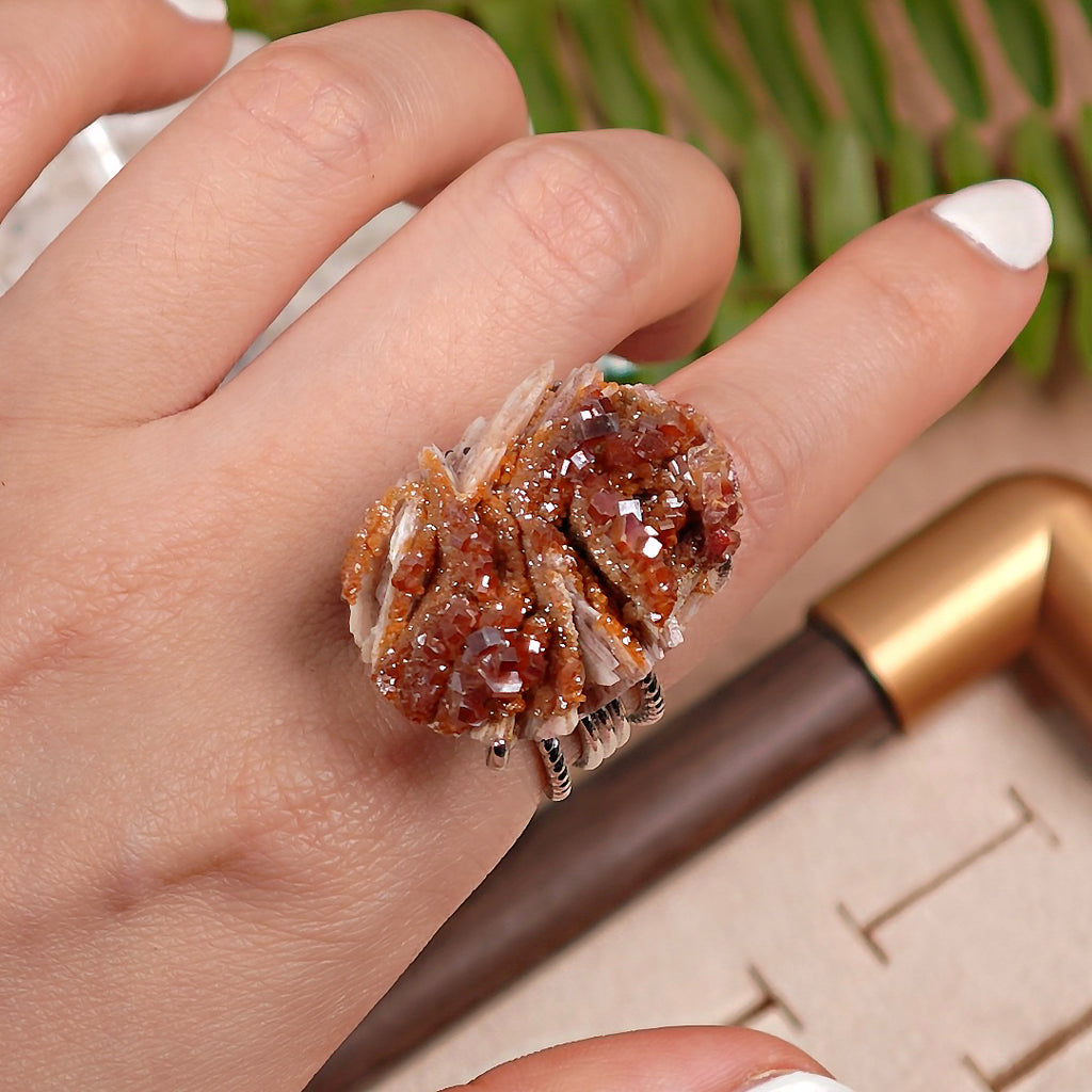 Raw Vanadinite Adjustable Ring – Natural Mineral Stone Ring, Handmade One of a Kind Jewelry-011