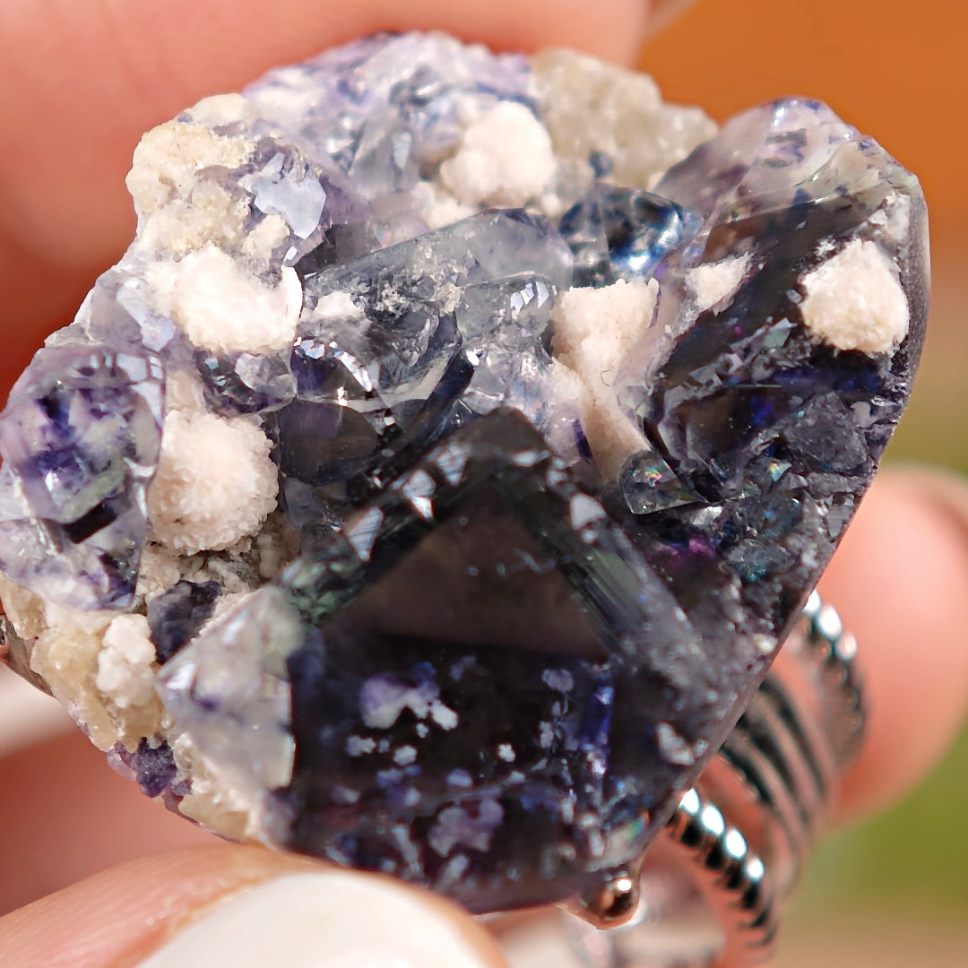 Raw Phantom Fluorite Adjustable Ring – Natural Mineral Stone Ring, Handmade One of a Kind Jewelry-012