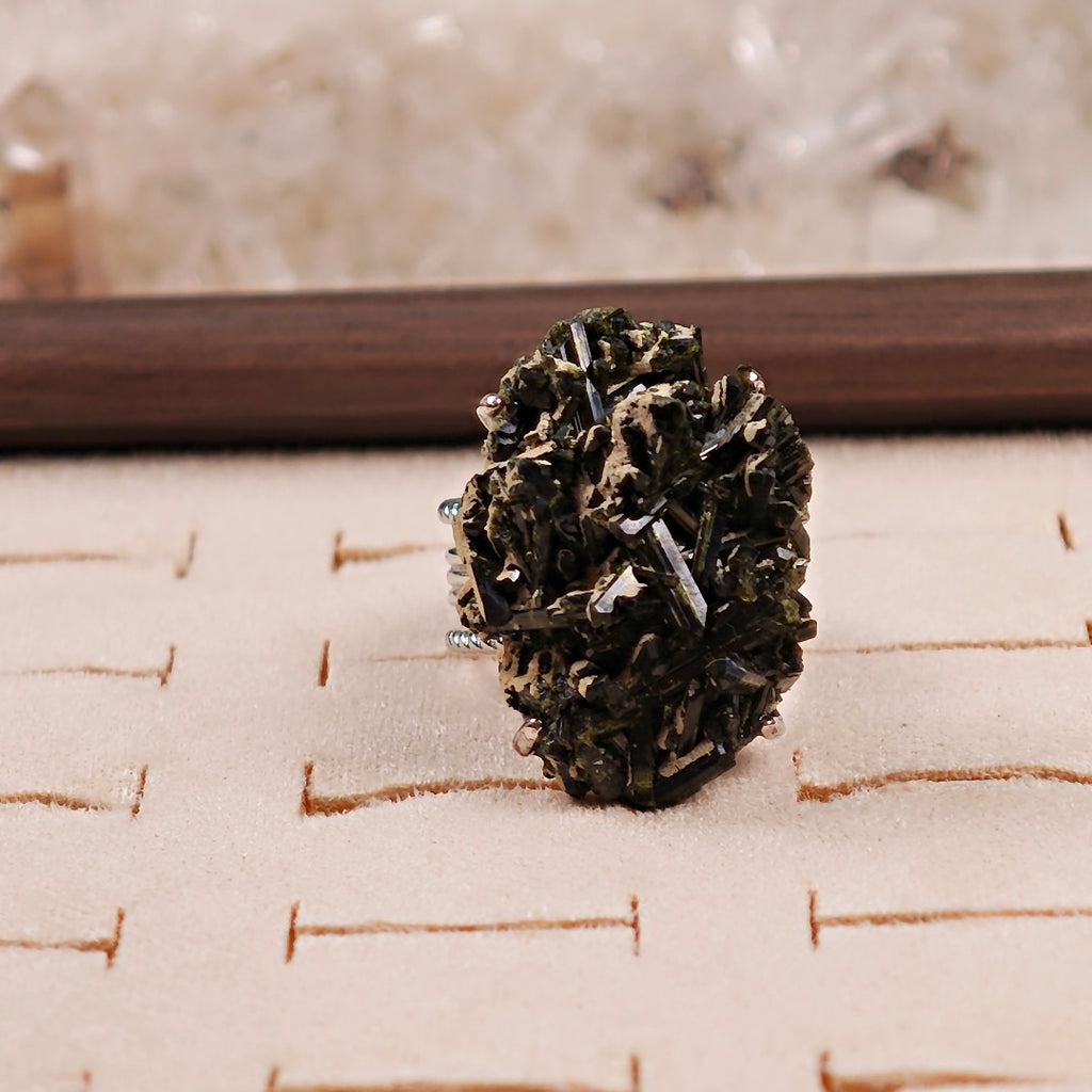Raw Green Tourmaline Adjustable Ring – Natural Mineral Stone Ring, Handmade One of a Kind Jewelry-013