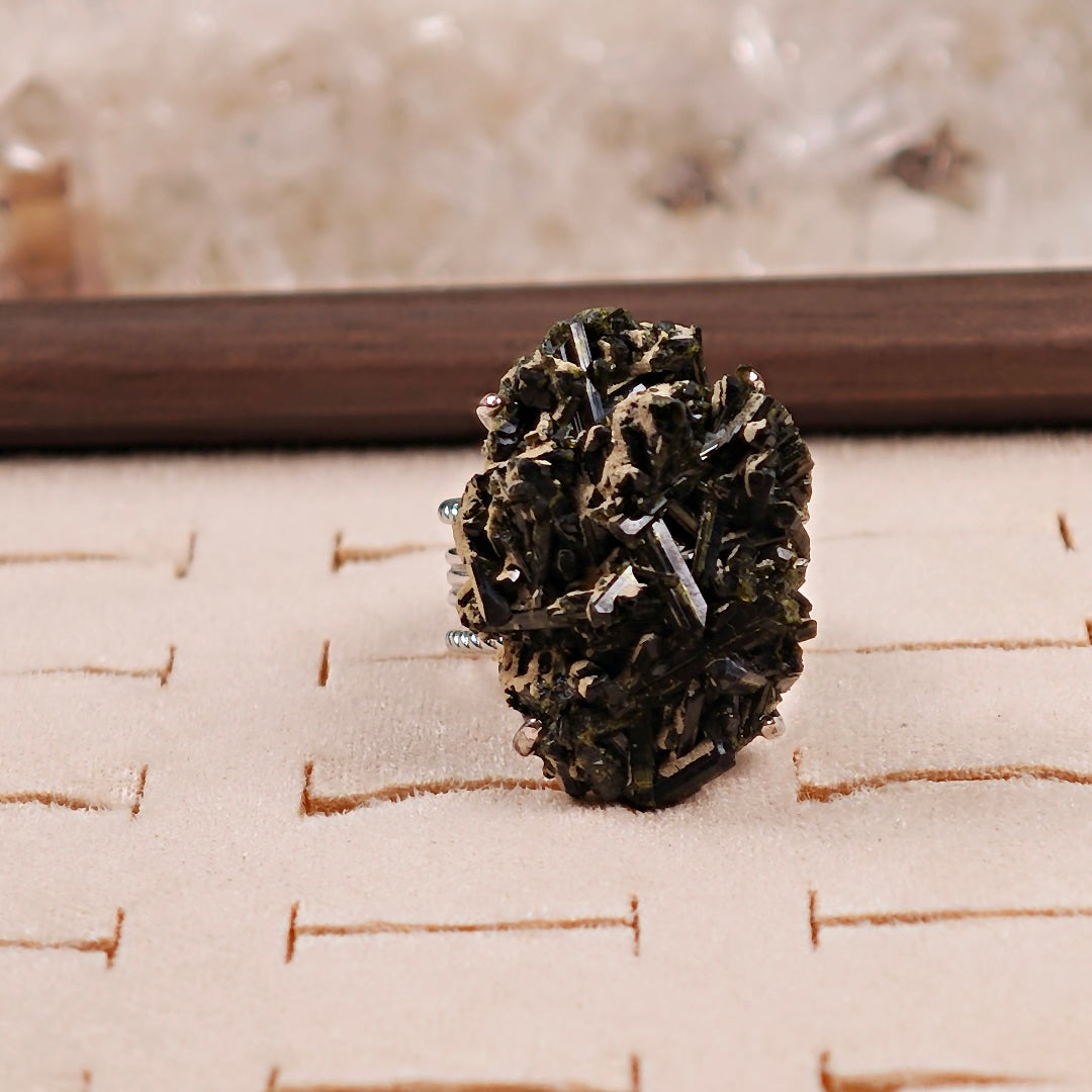 Raw Green Tourmaline Adjustable Ring – Natural Mineral Stone Ring, Handmade One of a Kind Jewelry-013