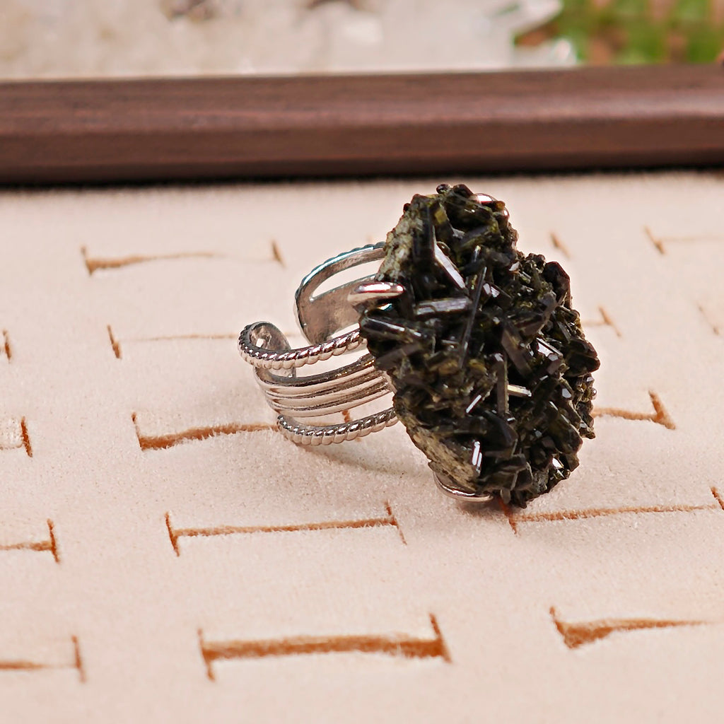 Raw Green Tourmaline Adjustable Ring – Natural Mineral Stone Ring, Handmade One of a Kind Jewelry-013