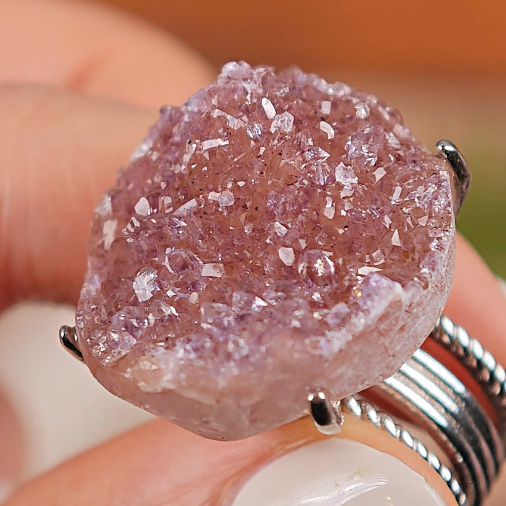 Raw Druzy Quartz Adjustable Ring – Natural Mineral Stone Ring, Handmade One of a Kind Jewelry-014