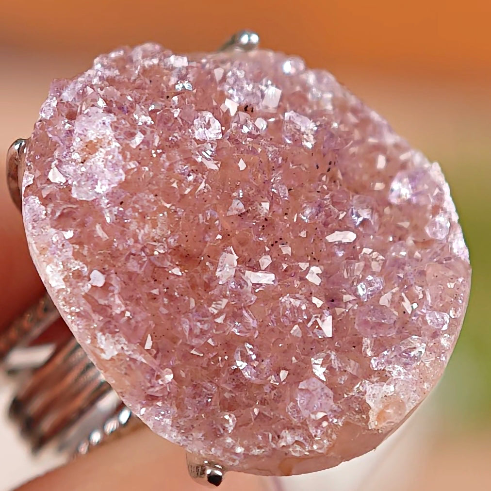 Raw Druzy Quartz Adjustable Ring – Natural Mineral Stone Ring, Handmade One of a Kind Jewelry-014