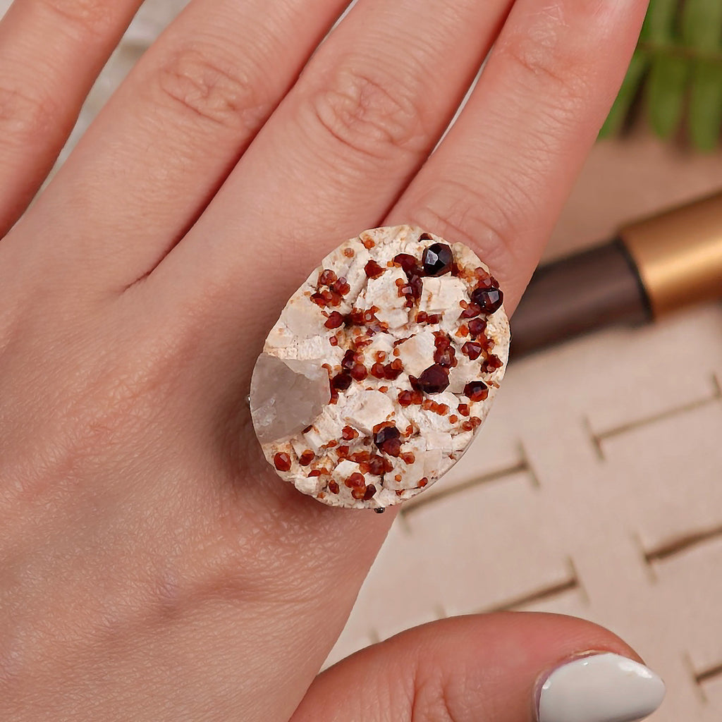 Raw Garnet Adjustable Ring – Natural Mineral Stone Ring, Handmade One of a Kind Jewelry-015