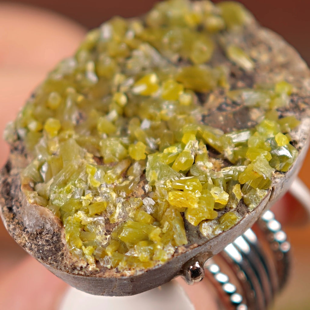 Raw Pyromorphite Adjustable Ring – Natural Mineral Stone Ring, Handmade One of a Kind Jewelry-016