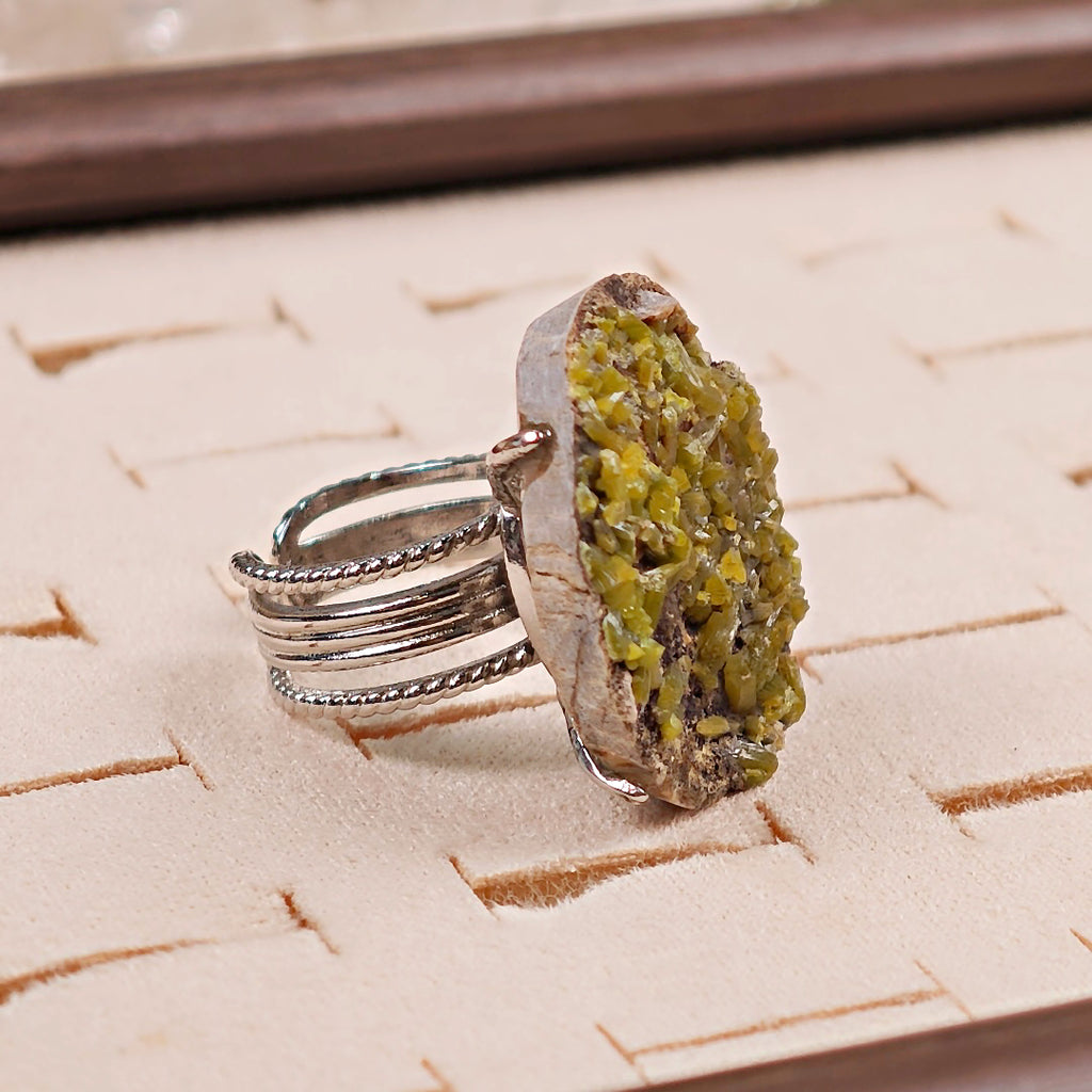 Raw Pyromorphite Adjustable Ring – Natural Mineral Stone Ring, Handmade One of a Kind Jewelry-016