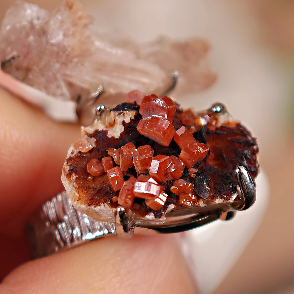 Raw Garnet+Creedite Adjustable Ring – Natural Mineral Stone Ring, Handmade One of a Kind Jewelry-017