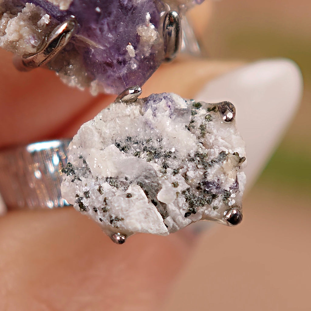 Raw Phantom Fluorite+Pyrite Adjustable Ring – Natural Mineral Stone Ring, Handmade One of a Kind Jewelry-018