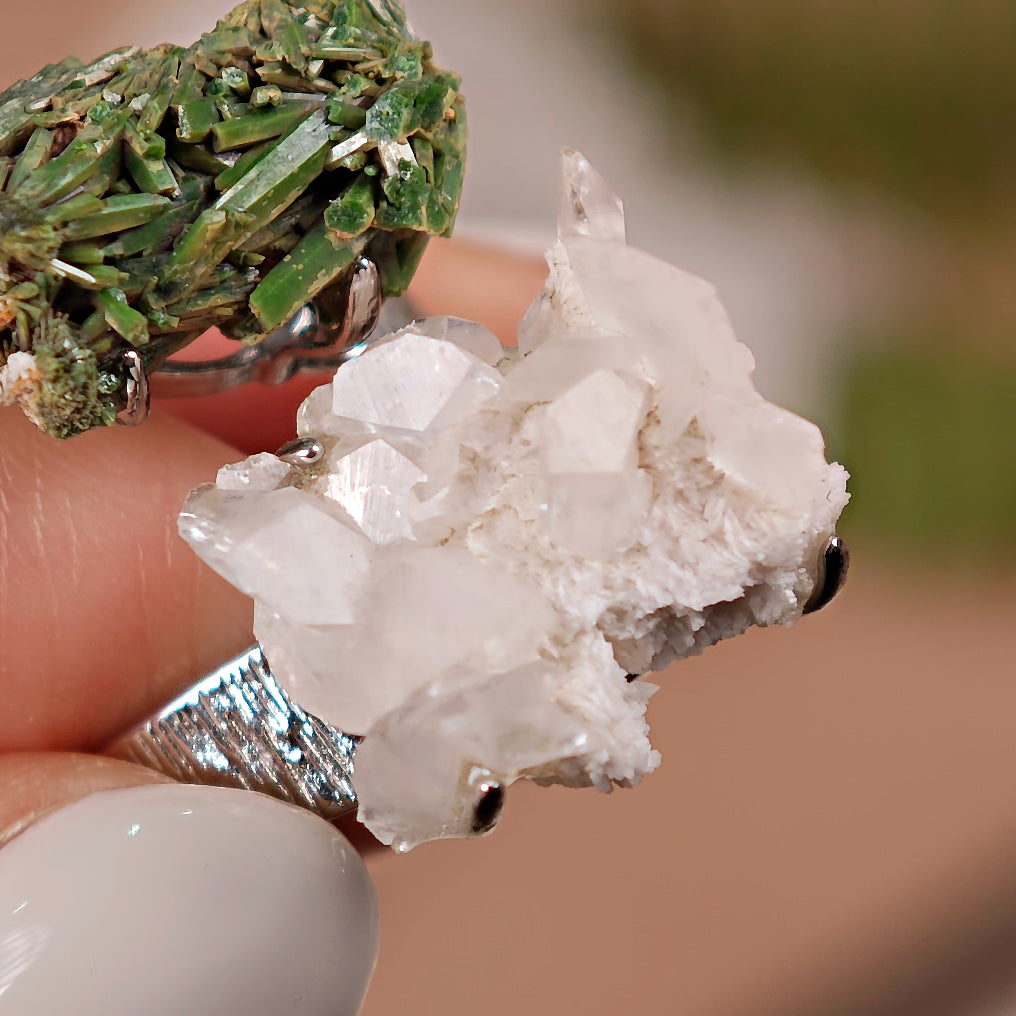 Raw Pyromorphite&Calcite Adjustable Ring – Natural Mineral Stone Ring, Handmade One of a Kind Jewelry-022