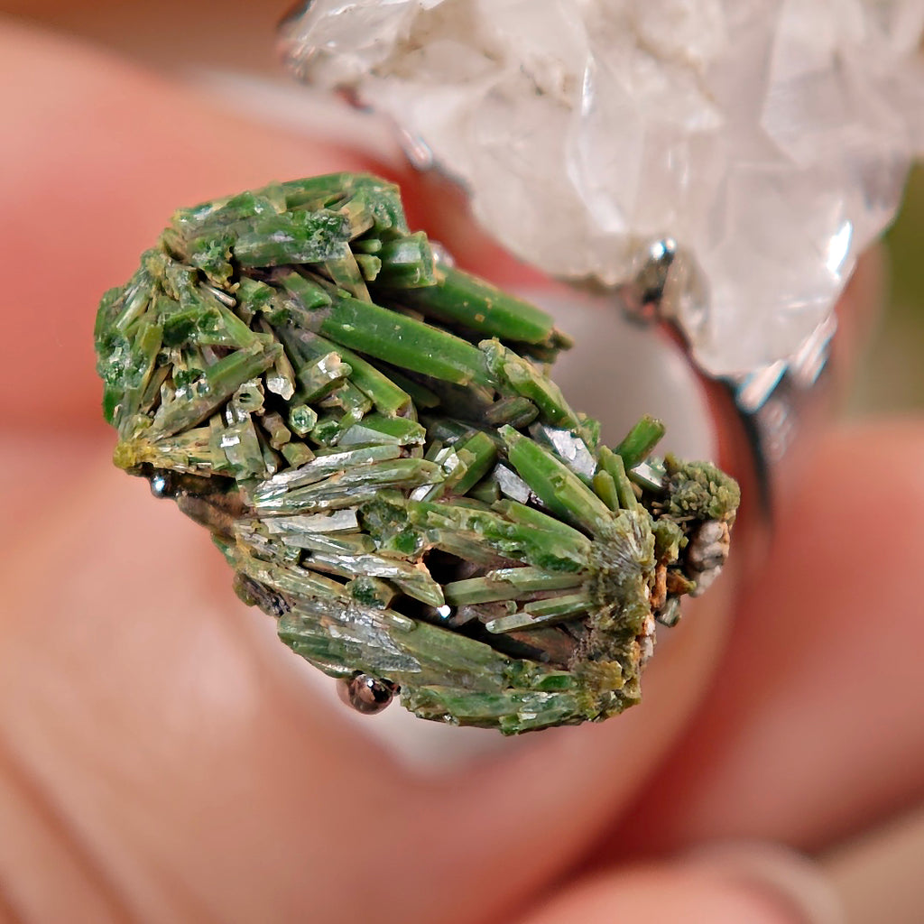 Raw Pyromorphite&Calcite Adjustable Ring – Natural Mineral Stone Ring, Handmade One of a Kind Jewelry-022