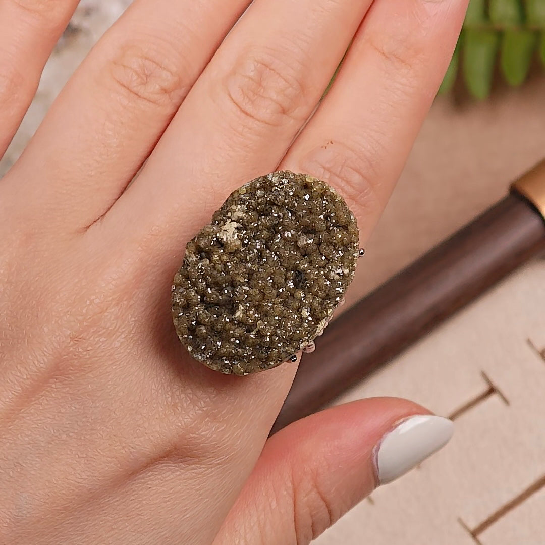 Raw Andradite Adjustable Ring – Natural Mineral Stone Ring, Handmade One of a Kind Jewelry-023