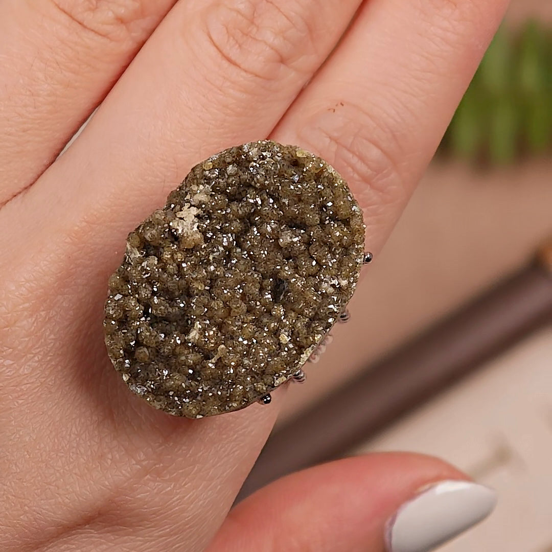 Raw Andradite Adjustable Ring – Natural Mineral Stone Ring, Handmade One of a Kind Jewelry-023