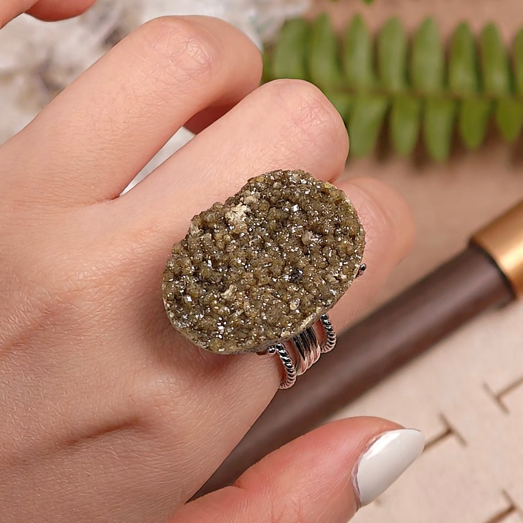Raw Andradite Adjustable Ring – Natural Mineral Stone Ring, Handmade One of a Kind Jewelry-023