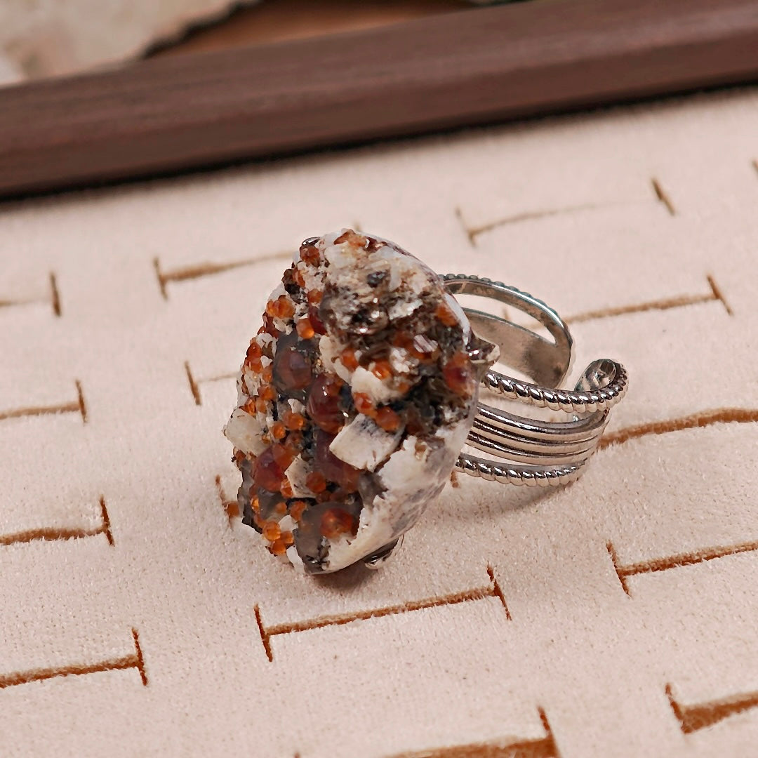 Raw Garnet Adjustable Ring – Natural Mineral Stone Ring, Handmade One of a Kind Jewelry-024