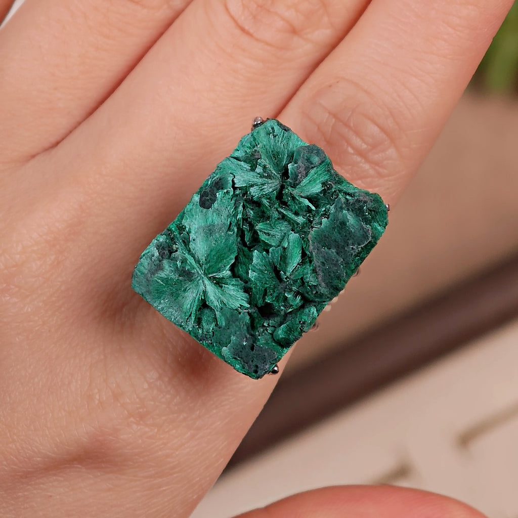 Raw Malachite Adjustable Ring – Natural Mineral Stone Ring, Handmade One of a Kind Jewelry-025