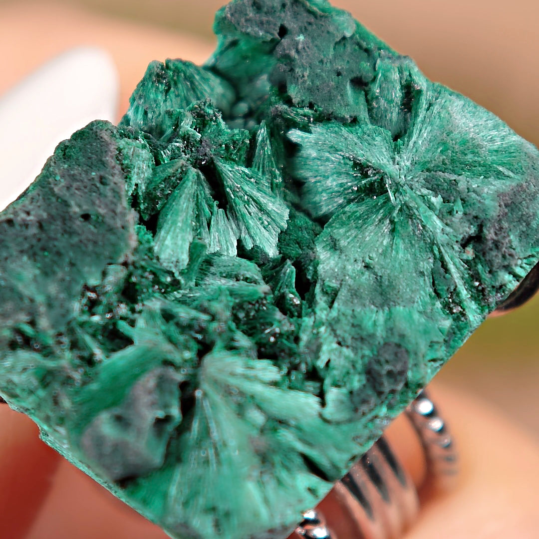 Raw Malachite Adjustable Ring – Natural Mineral Stone Ring, Handmade One of a Kind Jewelry-025