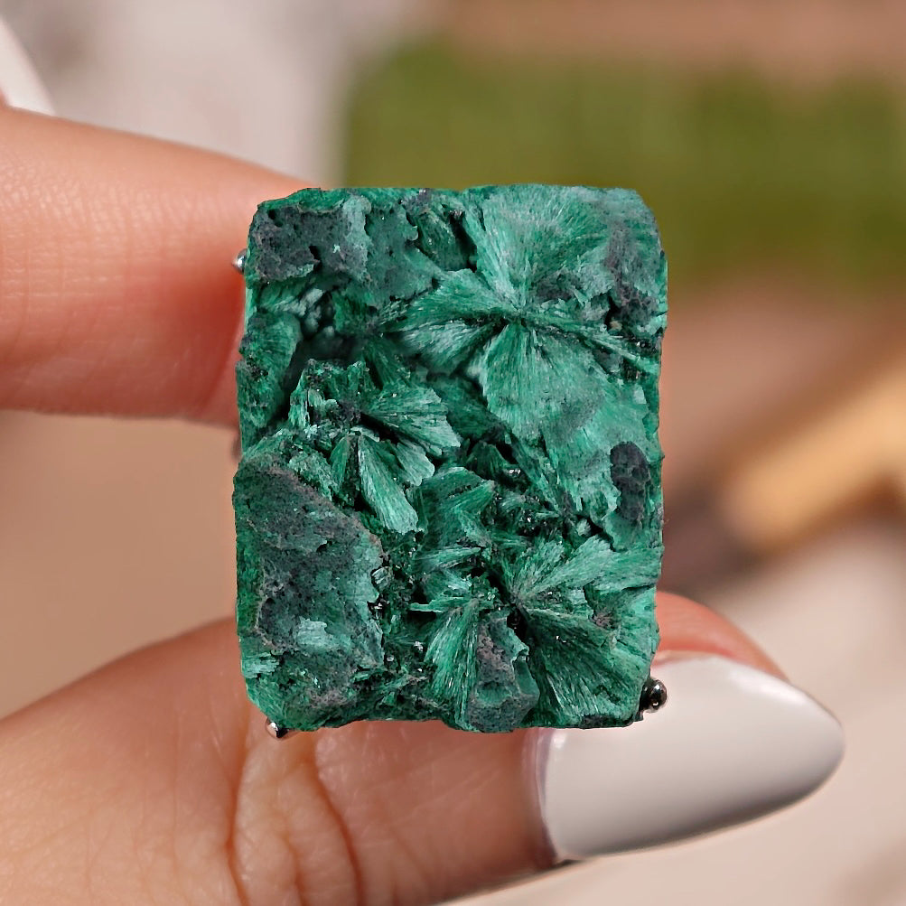 Raw Malachite Adjustable Ring – Natural Mineral Stone Ring, Handmade One of a Kind Jewelry-025
