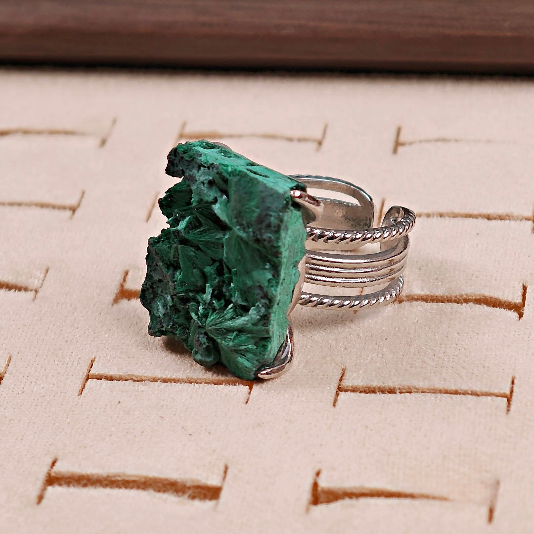 Raw Malachite Adjustable Ring – Natural Mineral Stone Ring, Handmade One of a Kind Jewelry-025