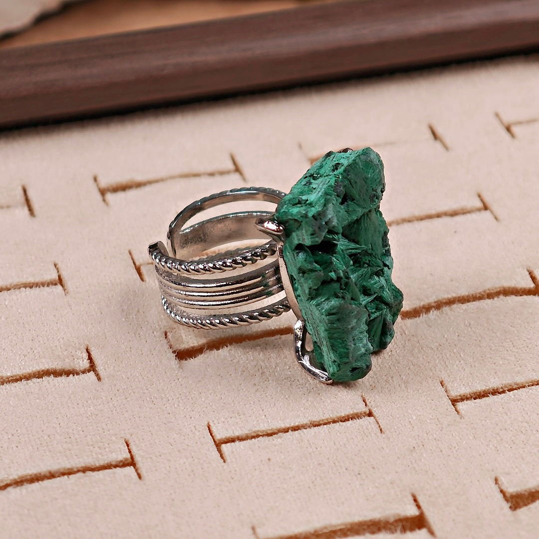 Raw Malachite Adjustable Ring – Natural Mineral Stone Ring, Handmade One of a Kind Jewelry-025