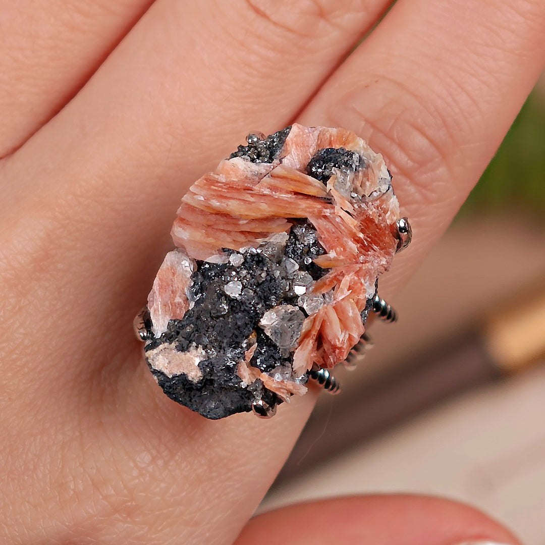 Raw Cerussite Adjustable Ring – Natural Mineral Stone Ring, Handmade One of a Kind Jewelry-026