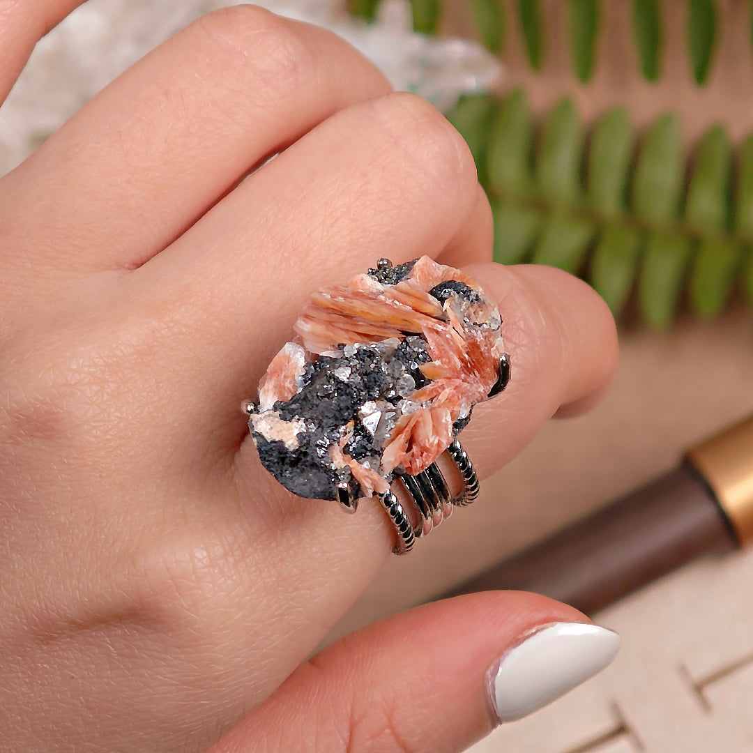 Raw Cerussite Adjustable Ring – Natural Mineral Stone Ring, Handmade One of a Kind Jewelry-026