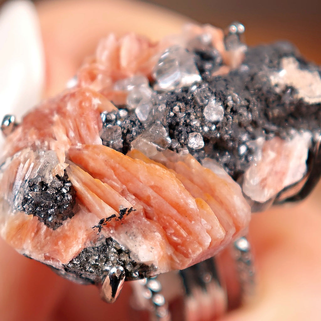 Raw Cerussite Adjustable Ring – Natural Mineral Stone Ring, Handmade One of a Kind Jewelry-026