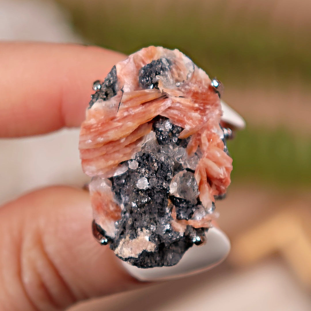 Raw Cerussite Adjustable Ring – Natural Mineral Stone Ring, Handmade One of a Kind Jewelry-026