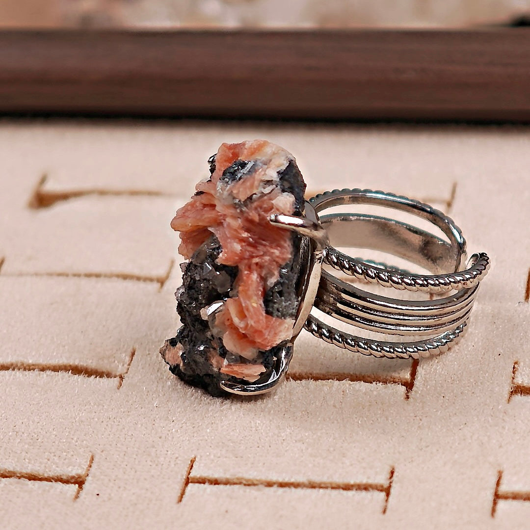 Raw Cerussite Adjustable Ring – Natural Mineral Stone Ring, Handmade One of a Kind Jewelry-026