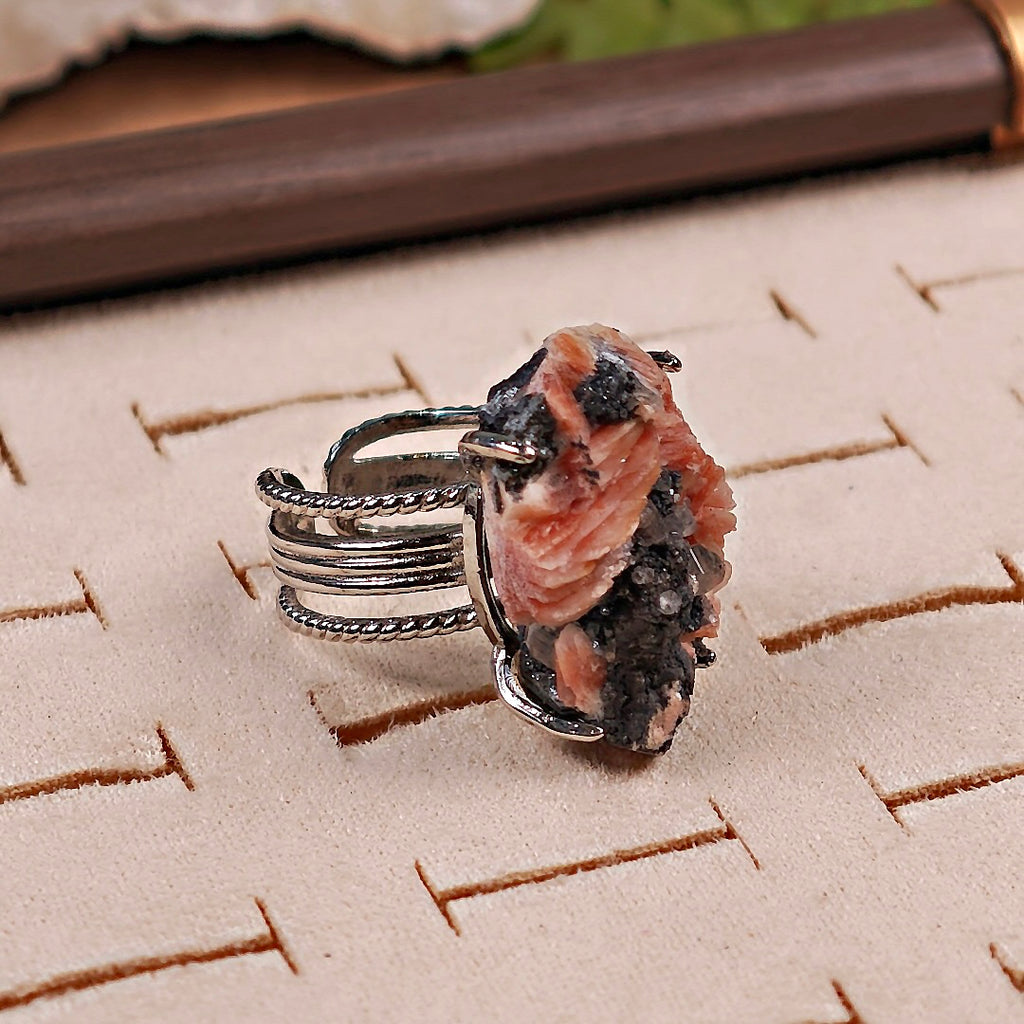 Raw Cerussite Adjustable Ring – Natural Mineral Stone Ring, Handmade One of a Kind Jewelry-026