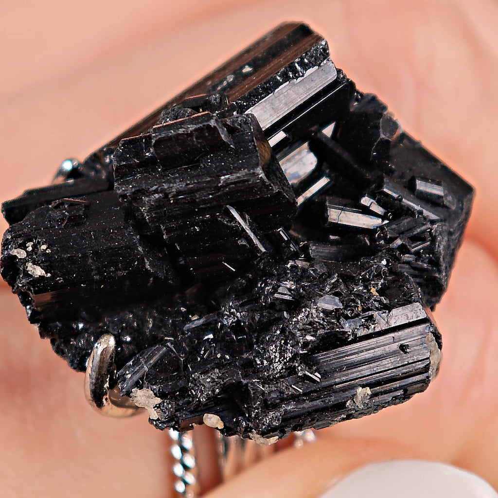 Raw Schorl Adjustable Ring – Natural Mineral Stone Ring, Handmade One of a Kind Jewelry-027